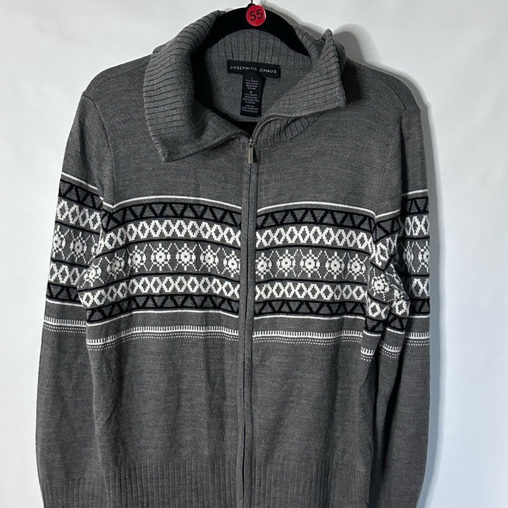 Cardigan Zipper Size L Gray White
